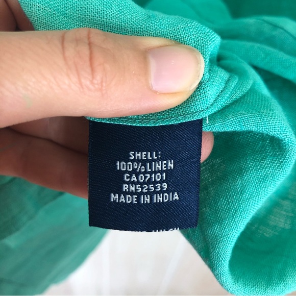 McKenzie Tribe Green Teal Linen Button Down Short Sleeve Shirt - Picture 6 of 7